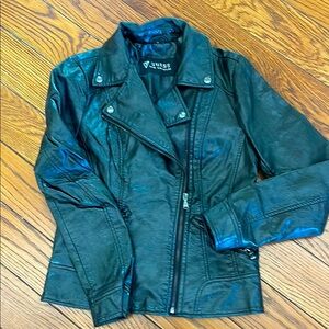 Guess Black Leather Moto Jacket with Asymmetrical Zipper